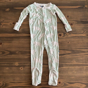 Girls KicKee Pants Pajama Set 2T Green White Manatee Footie